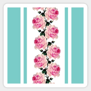 Pink vintage roses and turquoise stripes Sticker